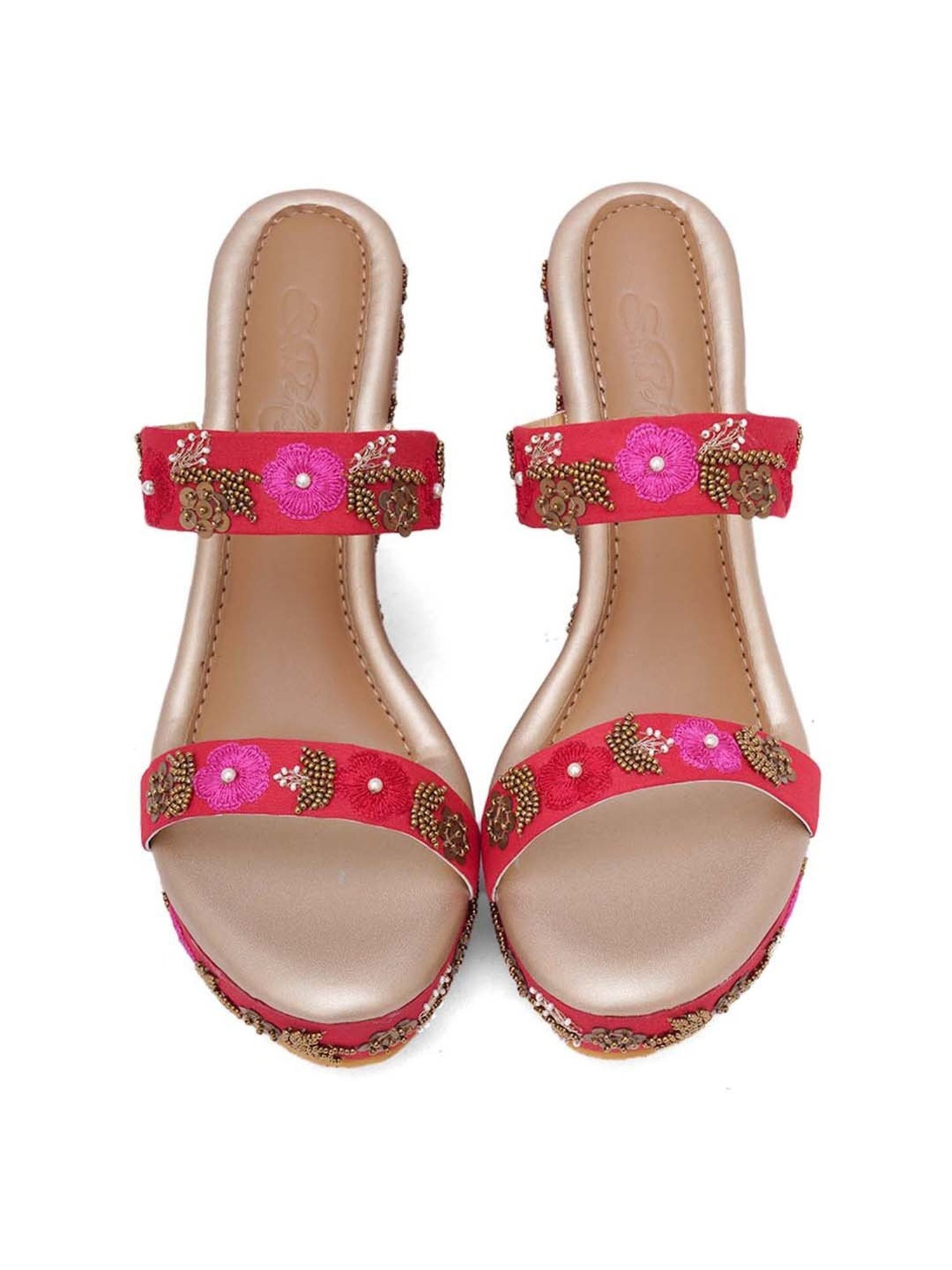 Sole House Women's Red Ethnic Wedges