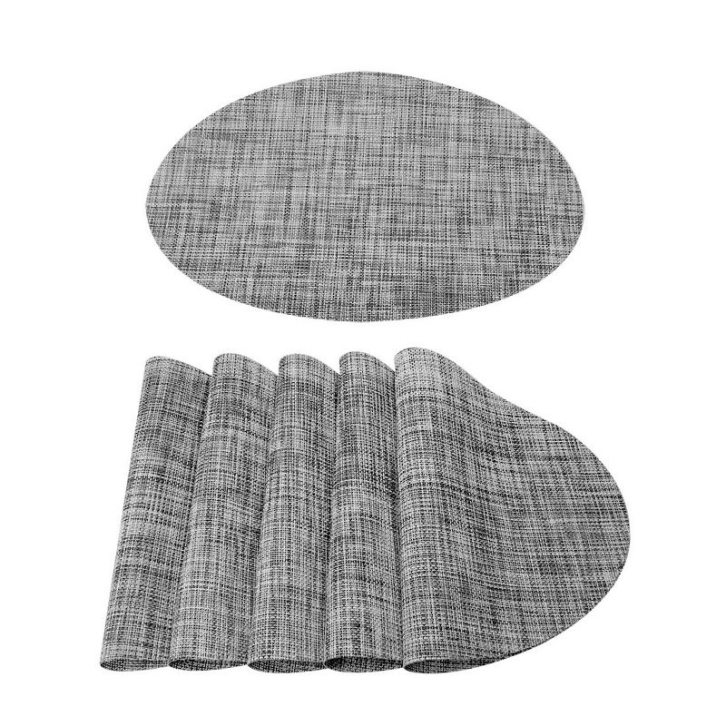 6 Pcs 18" x 12" Vinyl Washable Heat-resistant Cross Woven Non-slip Placemat Gray  - PiccoCasa