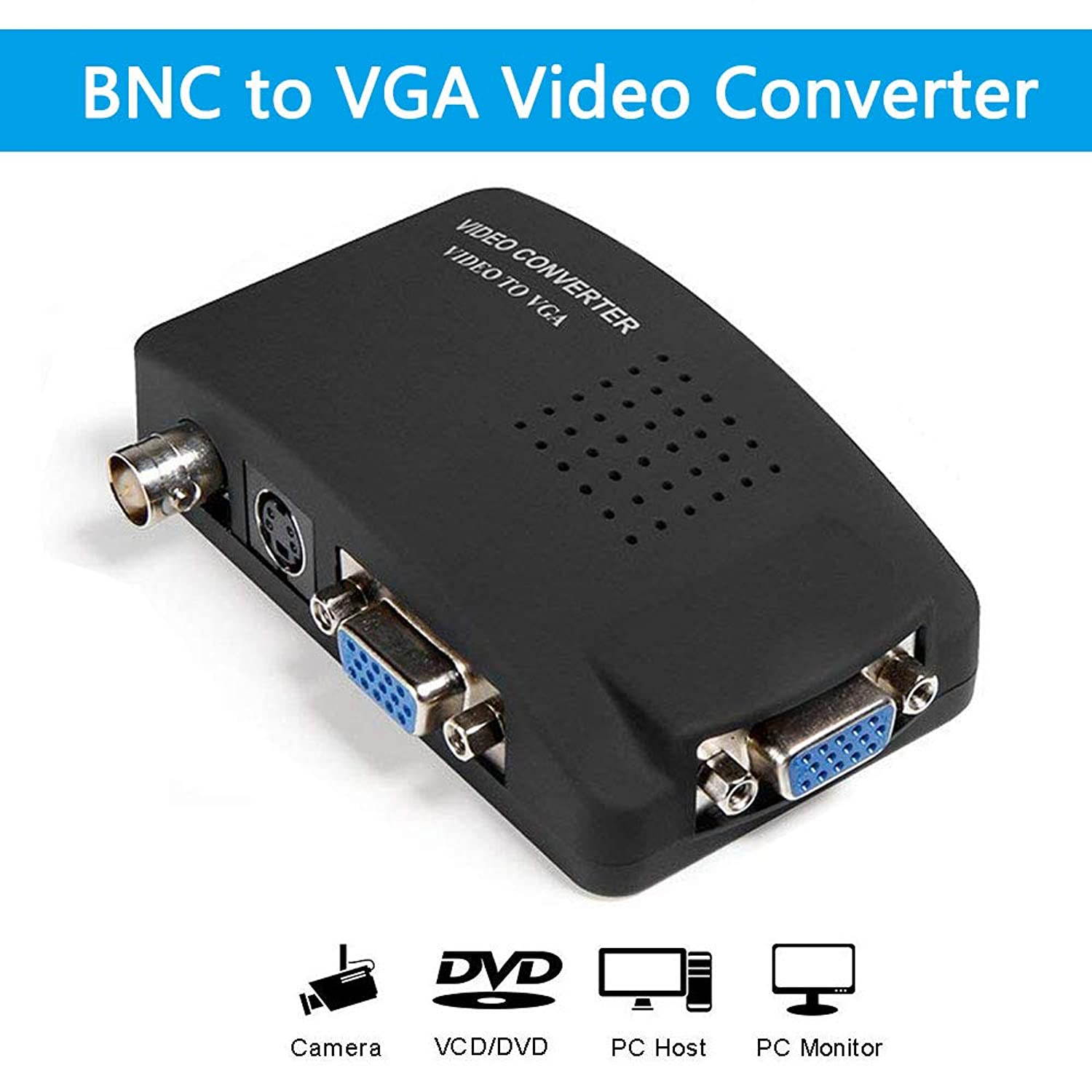 Wiistar BNC S Video VGA to VGA Converter Box PC to TV CCTV Camera BNC VGA to VGA Output Laptop Computer Monitor Converter Adapter for DVR DVD Player Support PAL NTS