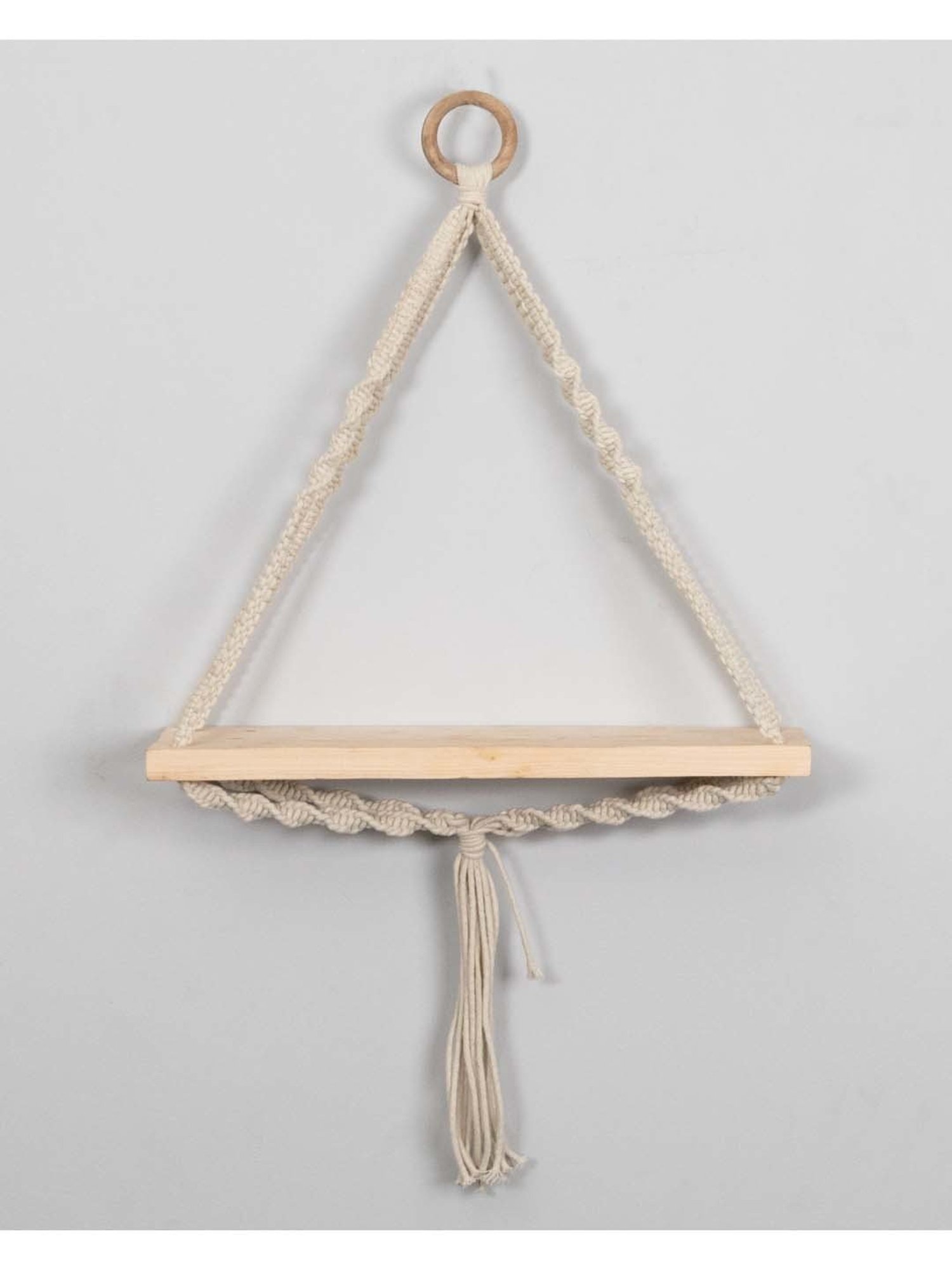 Homesake Macrame Beige Wood Wall Hanging Shelf