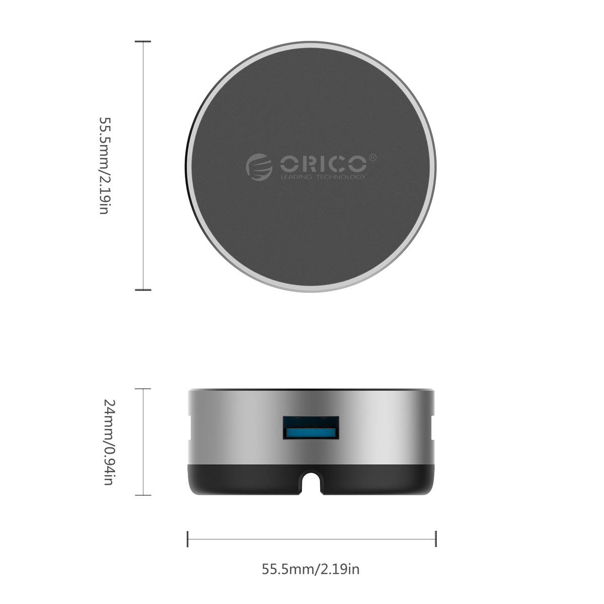 ORICO 3 ports USB3.0 Mouse Cable Management Hub aluminum alloy and rubber mat,Multi-safety protection  Silver (BNS1) (BNS1)