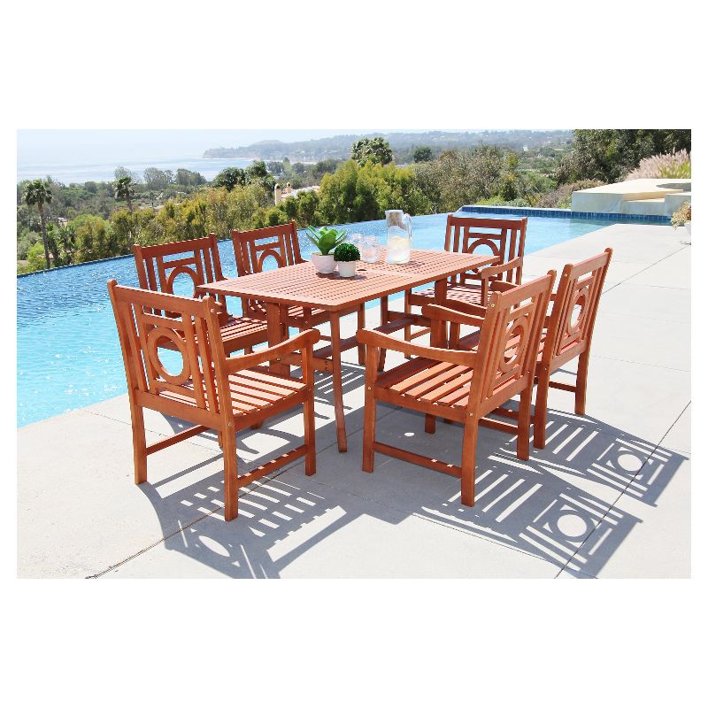 Malibu 7pc Rectangle Hardwood Outdoor Eco-friendly Patio Dining Set - Brown - Vifah