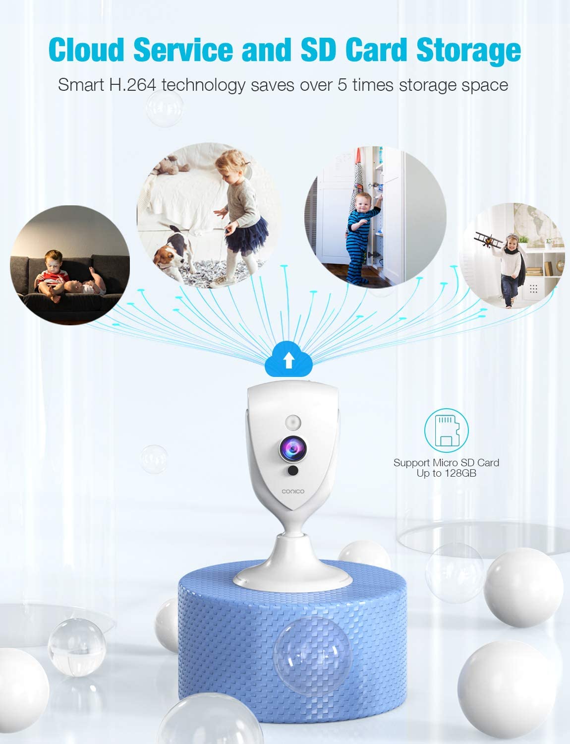 Baby Monitor, Conico 1080P HD Wireless Camera Pet Cam with Sound Motion Detection, Home Wireless Security Camera with 2- Way Audio, Night Vision Cloud WiFi Camera for Baby, Pet, Elder, 2.4G WiFi