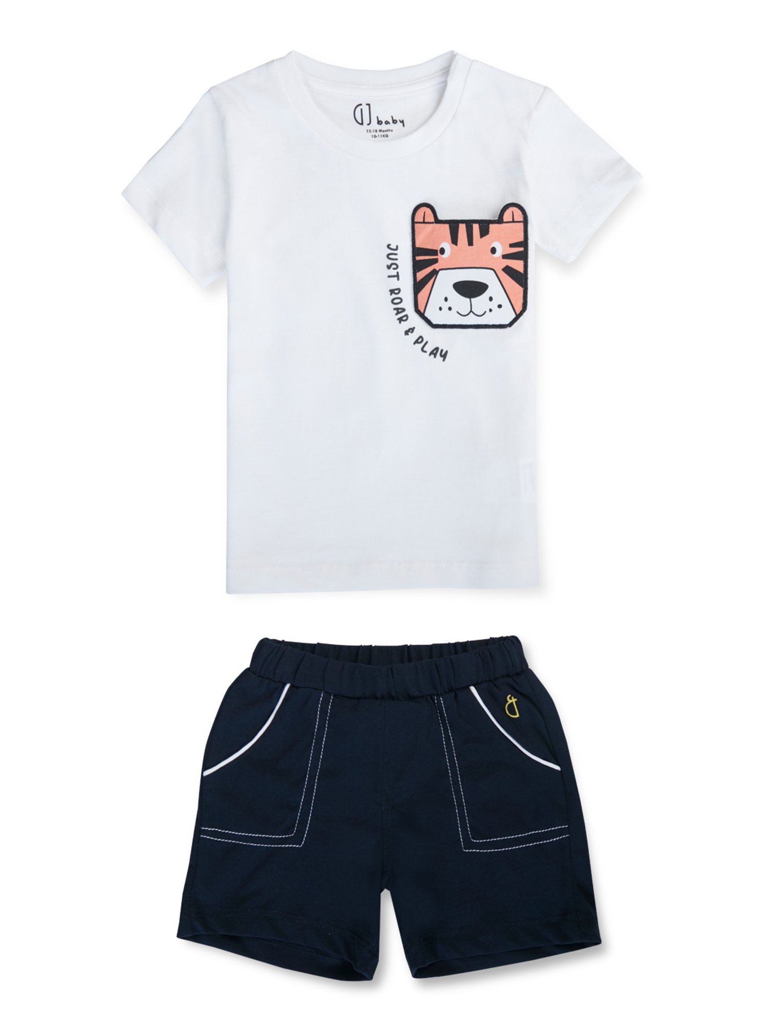 GJ baby White & Navy Printed T-Shirt with Shorts
