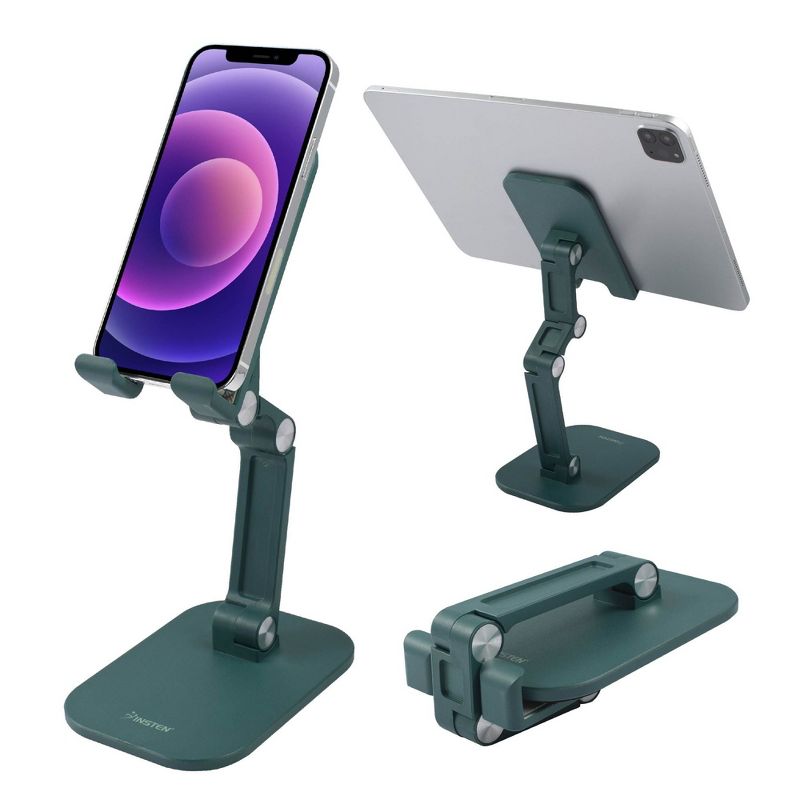 Insten Cell Phone Stand for Desk, Aluminum Foldable Holder, Height & Angle Adjustable Ergonomic Mount For Smartphones iPhone iPad Tablet, Green