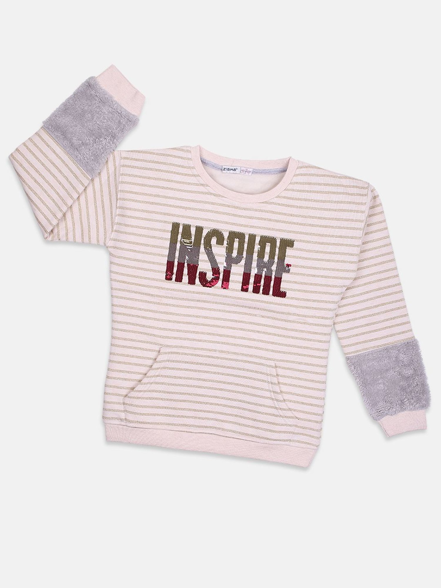 ZIAMA Kids Fawn Beige Sequence Full Sleeves Sweatshirt