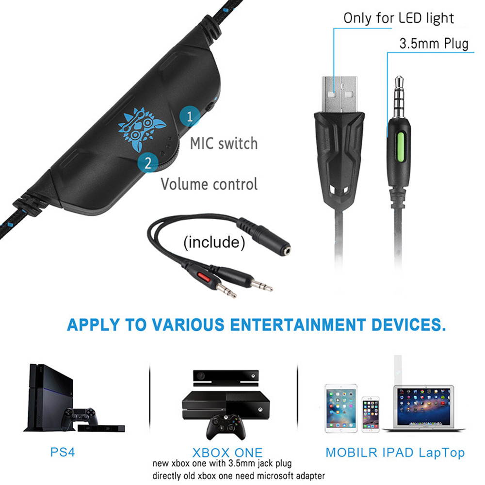 ONIKUMA K1 Pro Game Gaming Headset PS4 Earphone Gaming Headphone With Microphone Mic For PC Laptop playstation 4 casque Gamer- (Black / Blue)