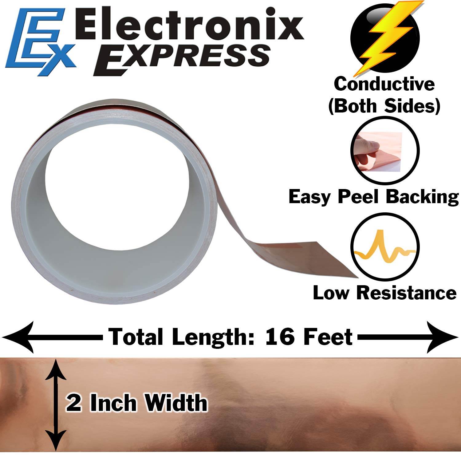 16 Feet of 2 Inch Wide Copper Foil Tape with Adhesive - Conductive on Both Sides for EMI Shielding, Electrical Repairs, Engineering Projects, Arts & Crafts, or Stained Glass