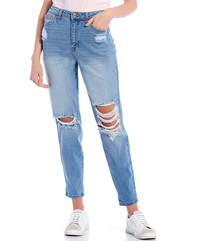 Celebrity Pink High Rise Destructed Mom Jeans