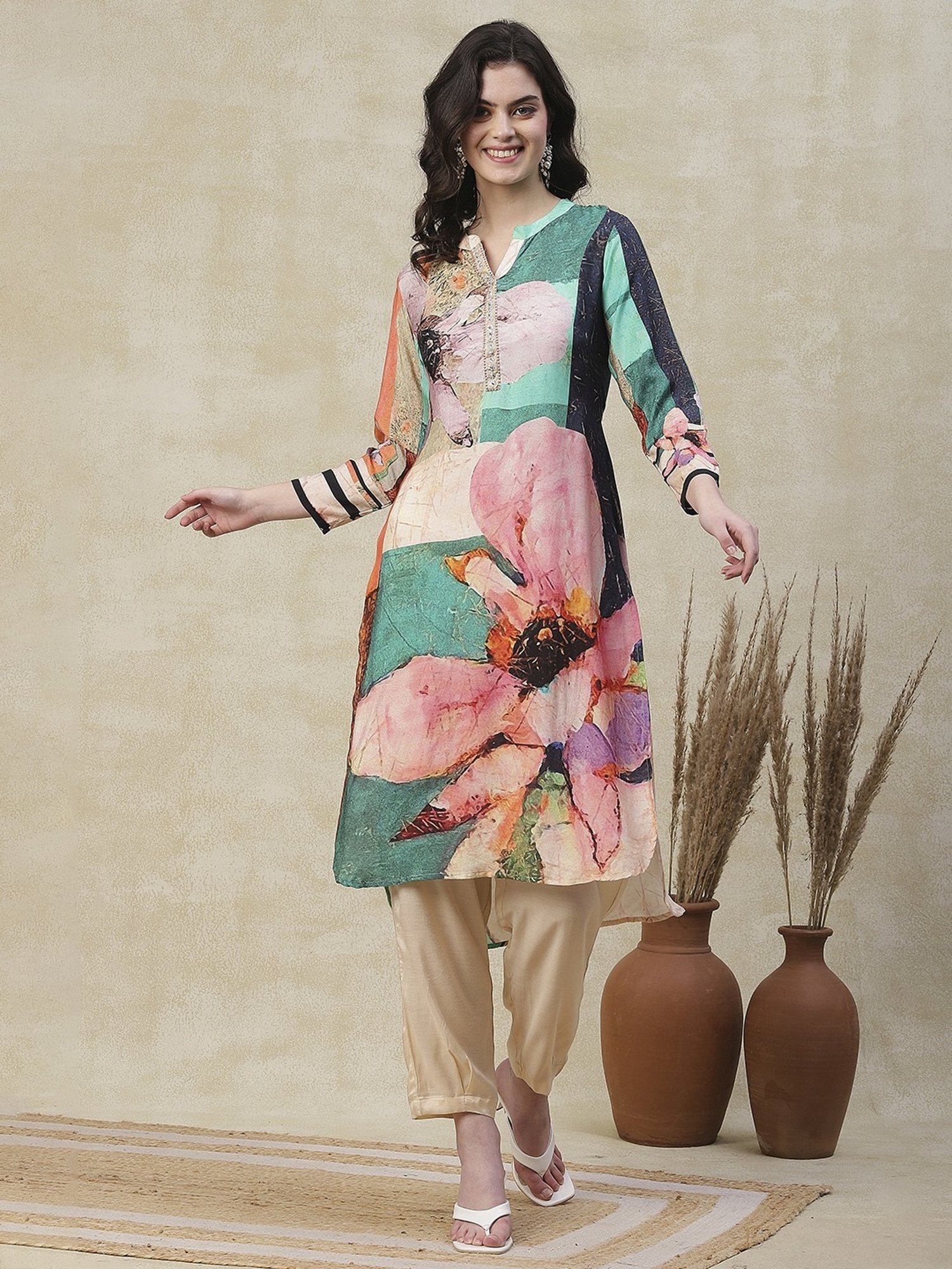 Fashor Multicolored Printed Kurta Pant Set
