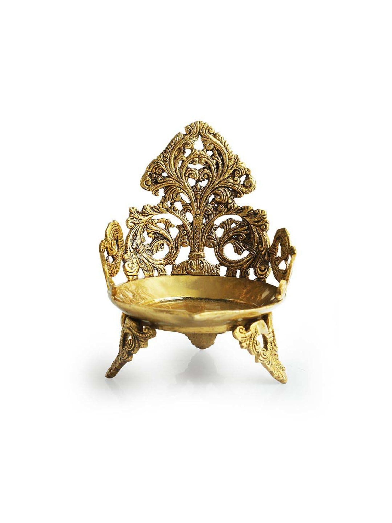 ExclusiveLane Golden Brass Zeenat Three Handcarved Legs 1 Wick Diya