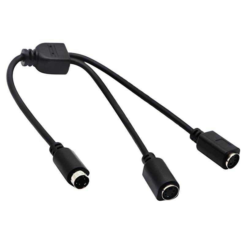 S-Video 4 Pin Mini DIN Y Splitter Connector Cable 4 Pin Mini DIN S-Video Male to 2 Female Y Splitter Extension Adapter Cable for SVHS/S-Video Cable(28CM/11Inch)