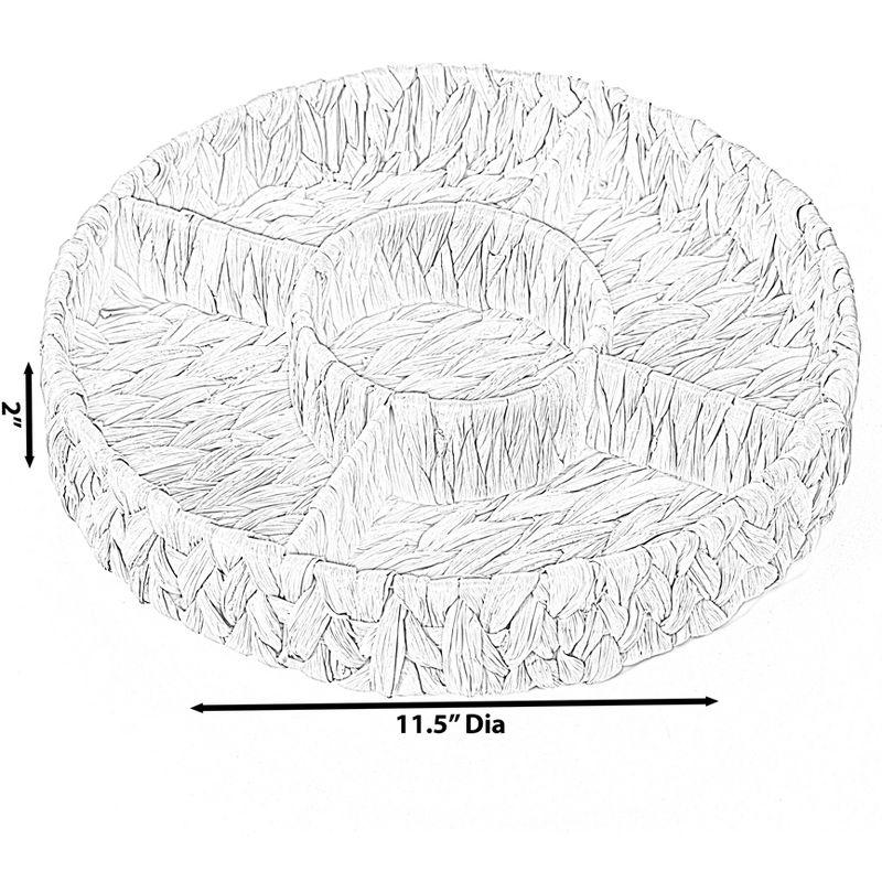 Vintiquewise Decorative Woven Water Hyacinth Round Severing Tray, 5 Compartment Organizer