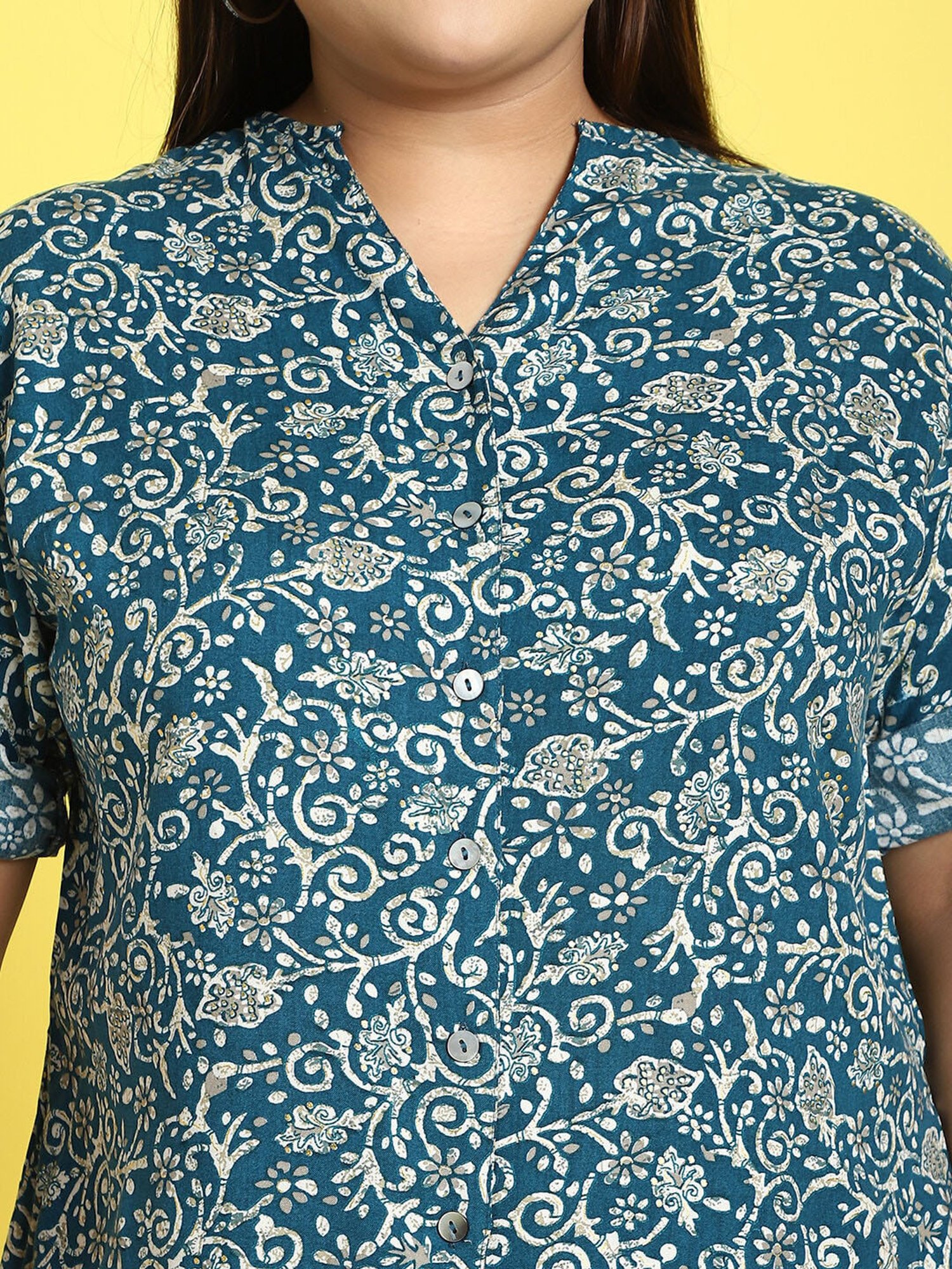 theRebelinme Teal Floral Print Shirt