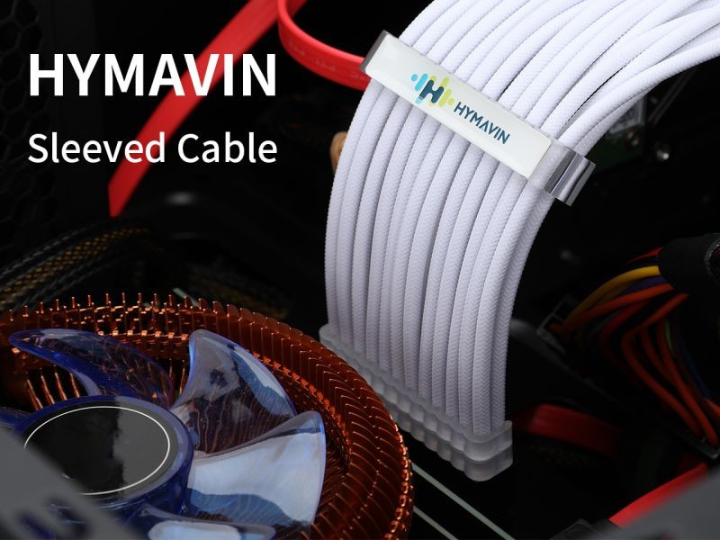 PSU Extension cable,HYMAVIN PSU Sleeved Cable, 16AWG White Braided ATX EPS PCI-E Extension Cable Kit with Combs for CPU GPU Power Supply Unit 30CM,4 + 4 pin, 6 + 2 pin, 24 pin ATX extension,White