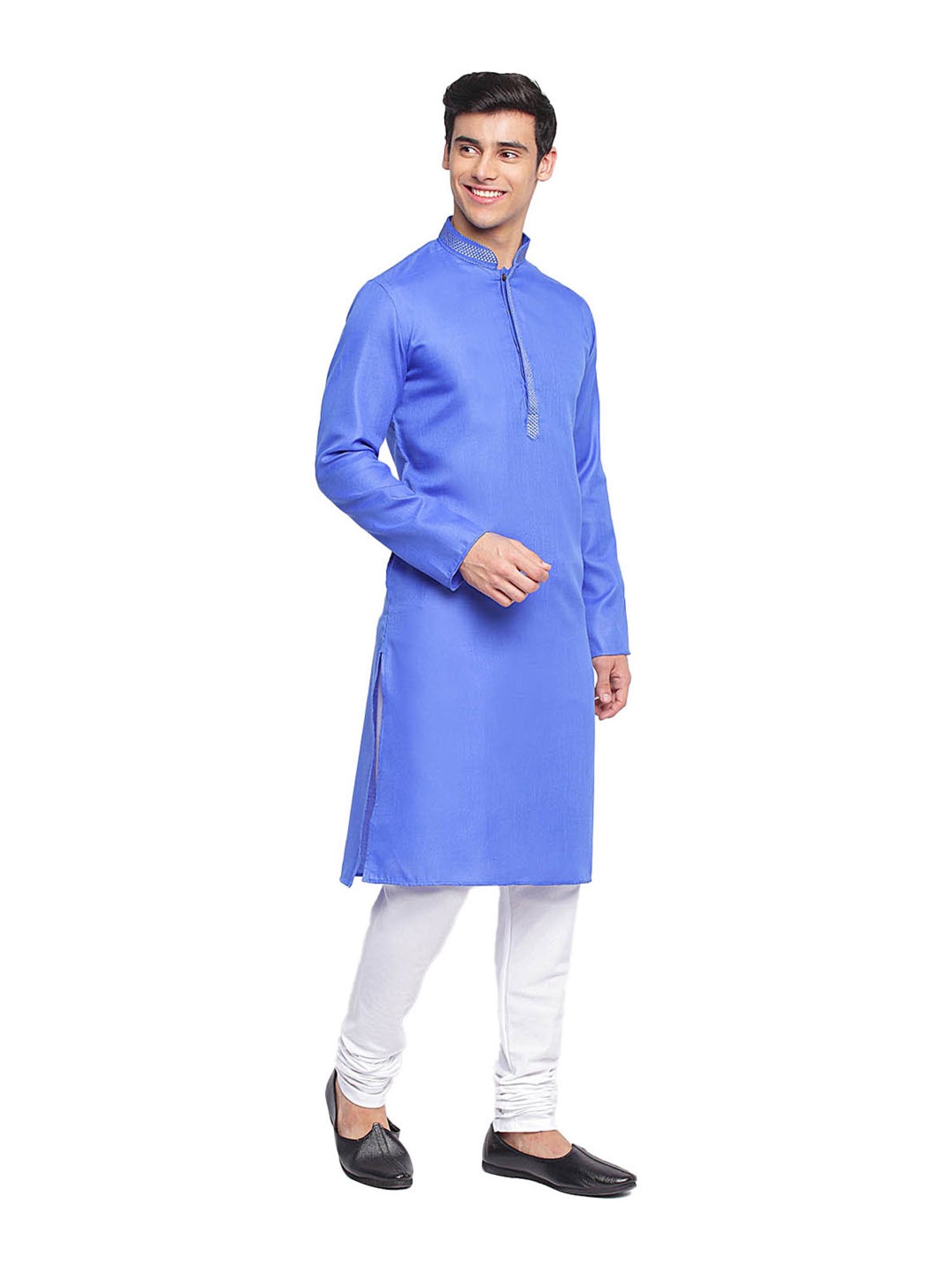 Sanwara Ink Blue & White Regular Fit Kurta with Churidar
