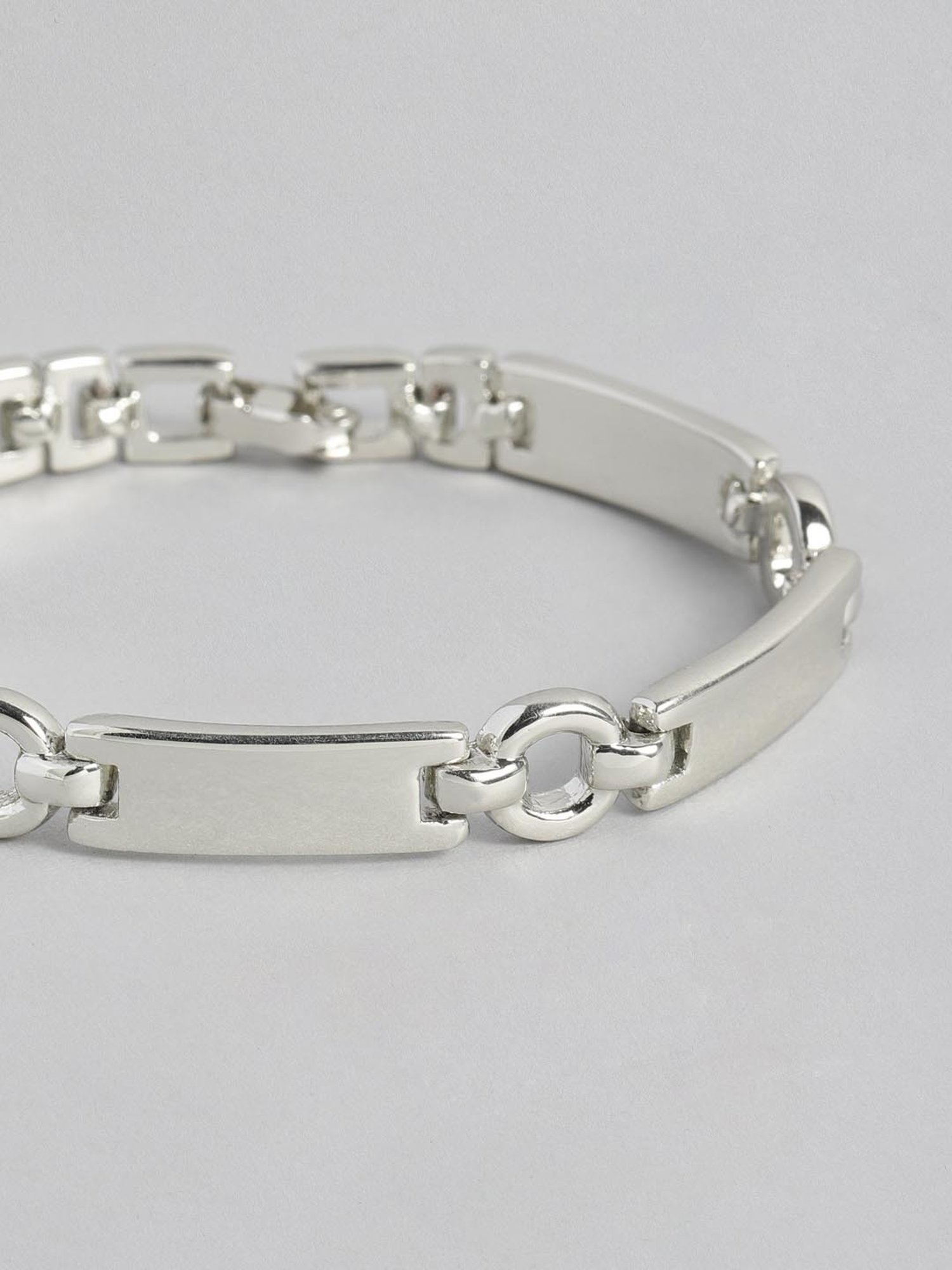 Estele Rhodium-Plated Rectangular Link Bracelet for Women