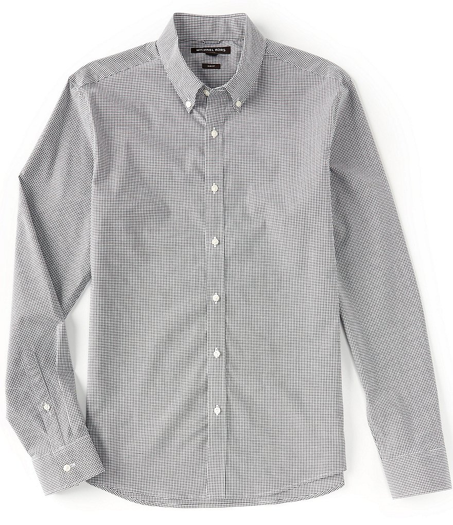 Michael Kors Slim-Fit Stretch Long-Sleeve Grid Pattern Woven Shirt