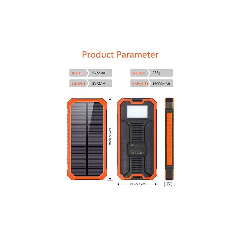 Portable Charger Power Bank 15000mAh,  Solar Charger, Solar Power Bank Battery Pack, high Speed Charging Solar Phone Charger for iPhone, Samsung and More. Black