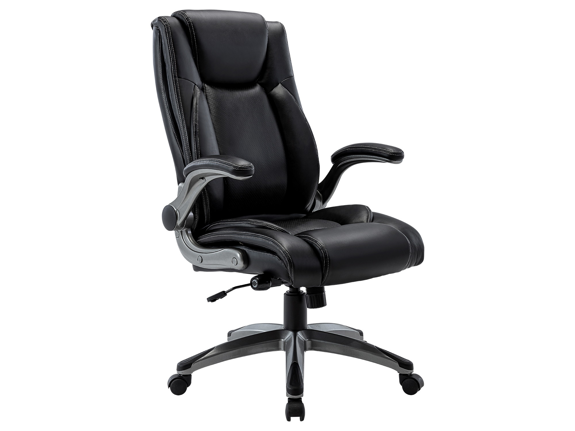 Bonded Leather Multifunctional Office Chair Computer Desk Task Swivel Chair- Adjustable Built-in Lumbar Support, Flip-Up Arms Tilt Angle with Thick Padded Armrest and Headrest for Home&Office