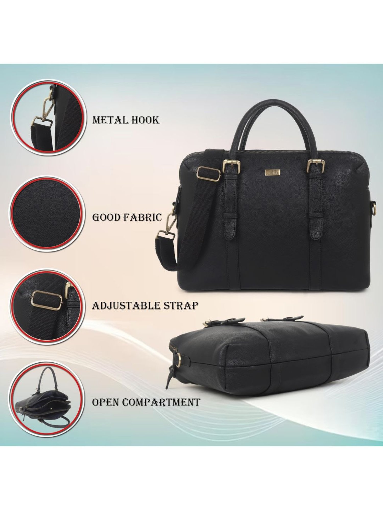 Yelloe Black PU Solid Laptop Messenger Bag