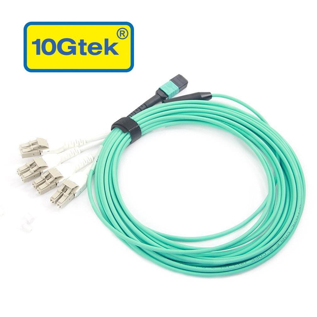 MPO to 8xLC Fiber Optic Fanout Patch Cord, 5-Meter, OM3 Multimode Uniboot, QSFP+ Transceiver Application