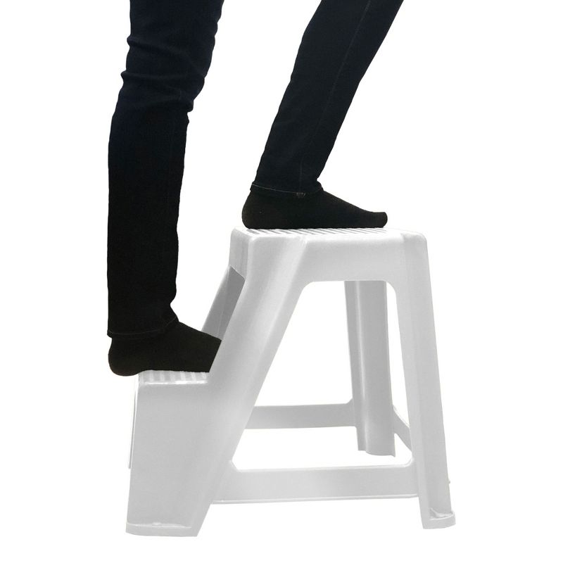 Gracious Living Extra Safe Non Slip 18.75 Inch Tall Rubber 2 Step Home Step Stool, White, Supports 300 Pounds