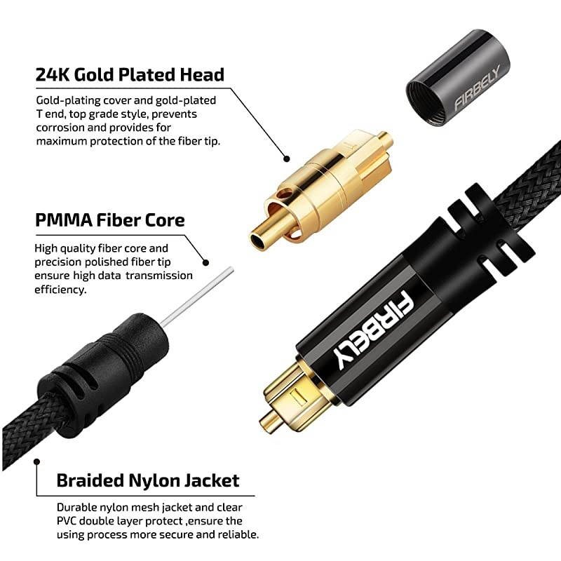 Digital Toslink Cable Optical Audio CableSPDIF Fiber Optic with Metal Connectors Braided Jacket Black Cable for Sound BarTV Speakers 15 feet