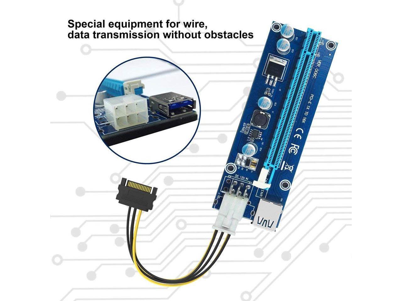 PCI-E Riser for Bitcoin-Litecoin-ETH Coin PCIe VER006C 6 PIN 16x to 1x Powered Riser Adapter Card 6-Pin PCI-E to SATA Power Cable-GPU Riser Adapter-Ethereum Mining ETH (6 PCS)