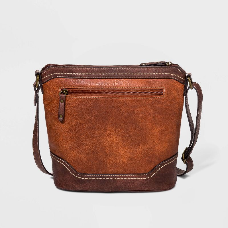 Bolo Zip Closure Patchwork Crossbody Bag - Brown