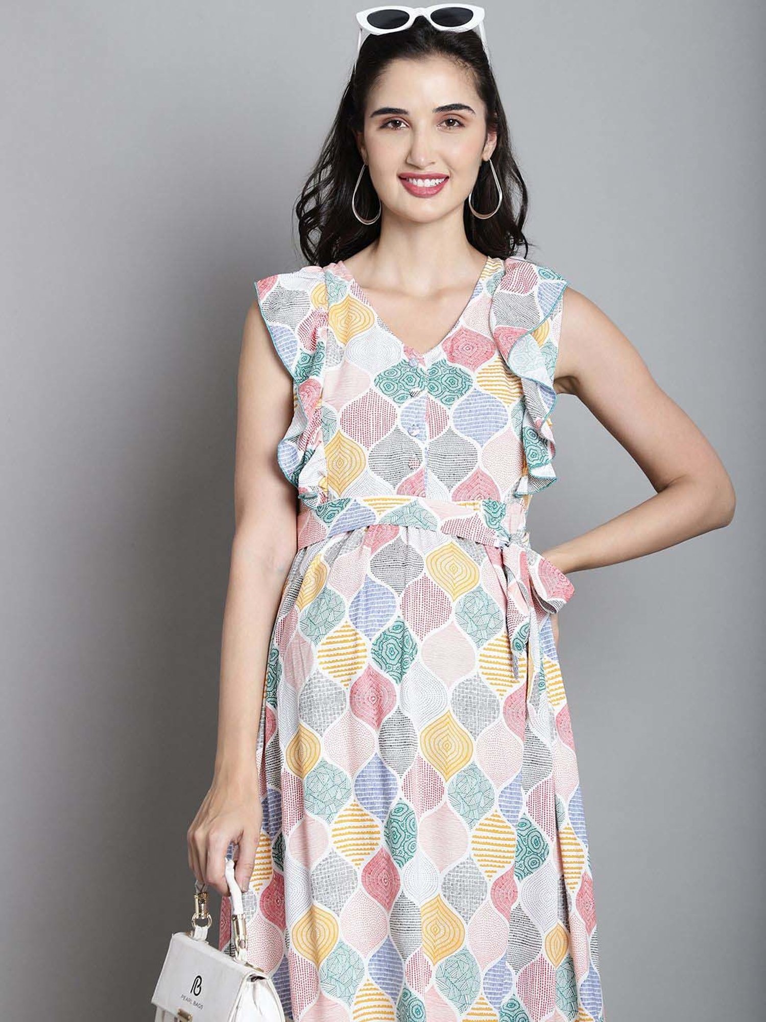 Moms Maternity White Printed Maternity Dress