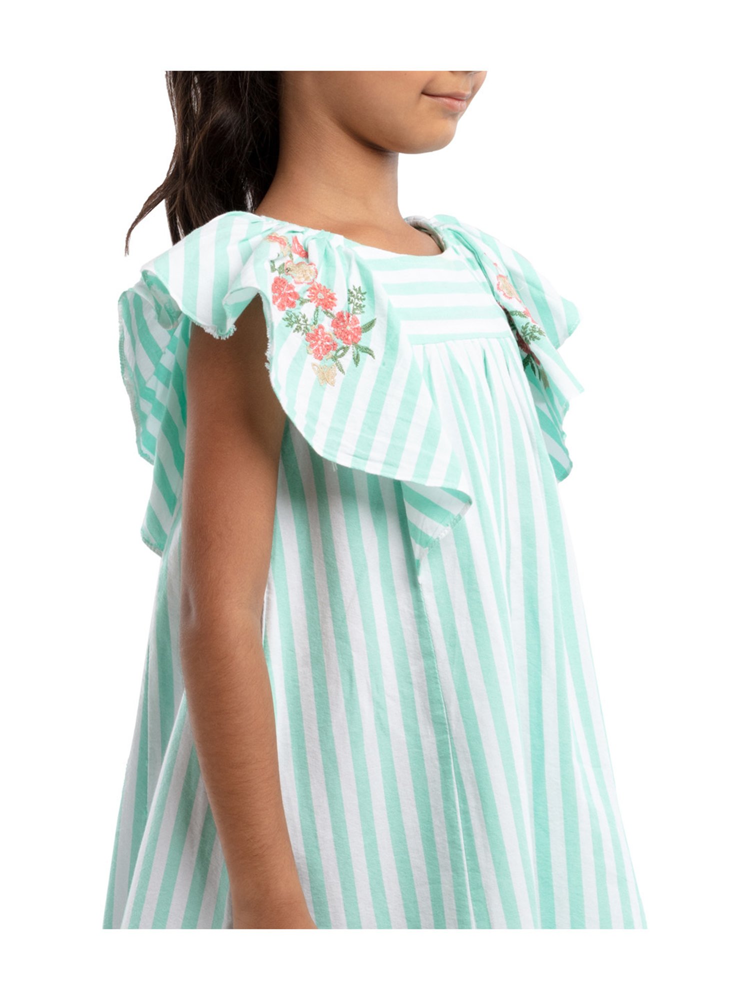 Under Fourteen Only Kids Blue & White Embroidered Dress