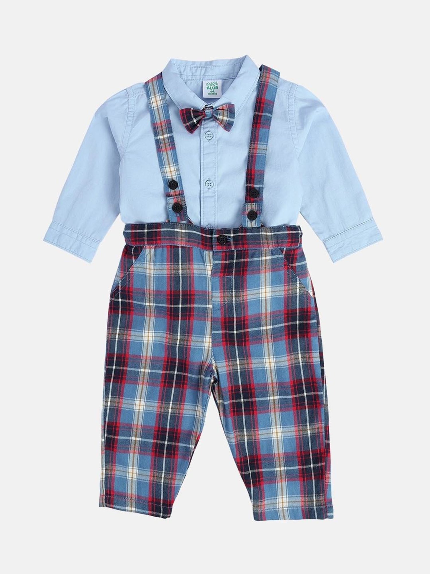 MINIKLUB Boys Multicolor Cotton Checks Full Sleeves Dungaree Set