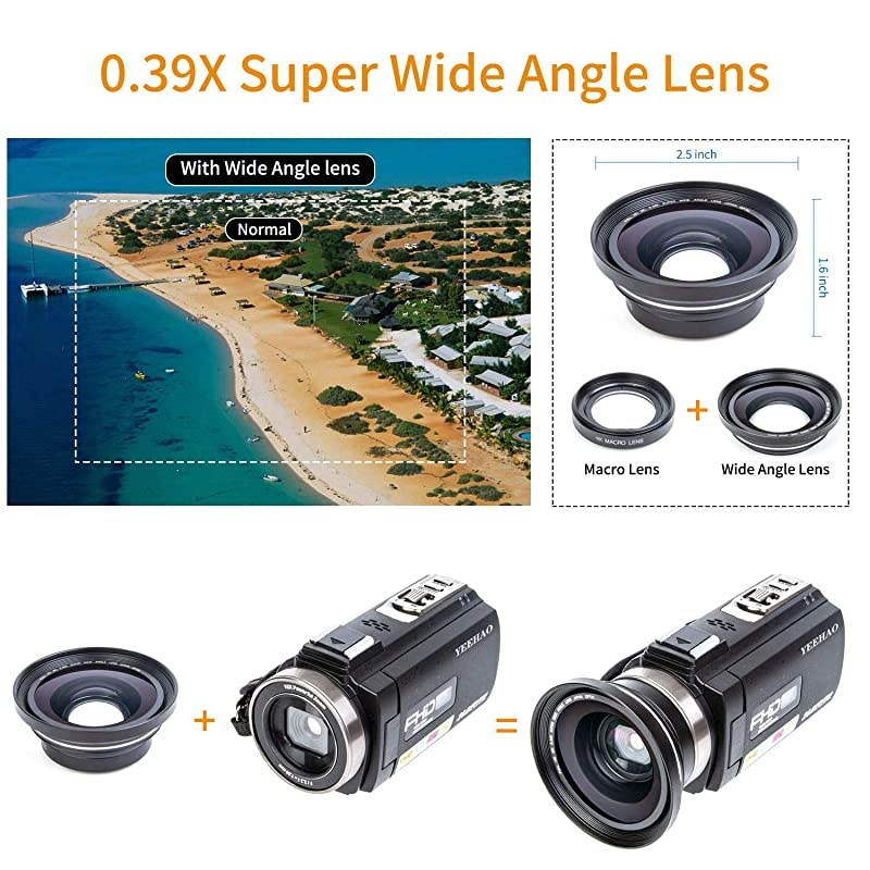 Camcorder Video Camera  WiFi HD 1080P 24MP 16X Powerful Digital Zoom Camera with Microphone and Wide Angle Lens Remote Control Lens Hood Infrared Night Vision YouTube Vlogging Camera Recorder