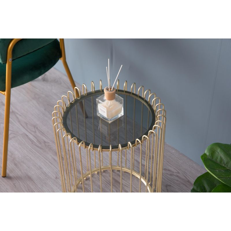 Bold Tones Set of 2 Modern Round Gold Metal End Table Set with Smoked Glass Top