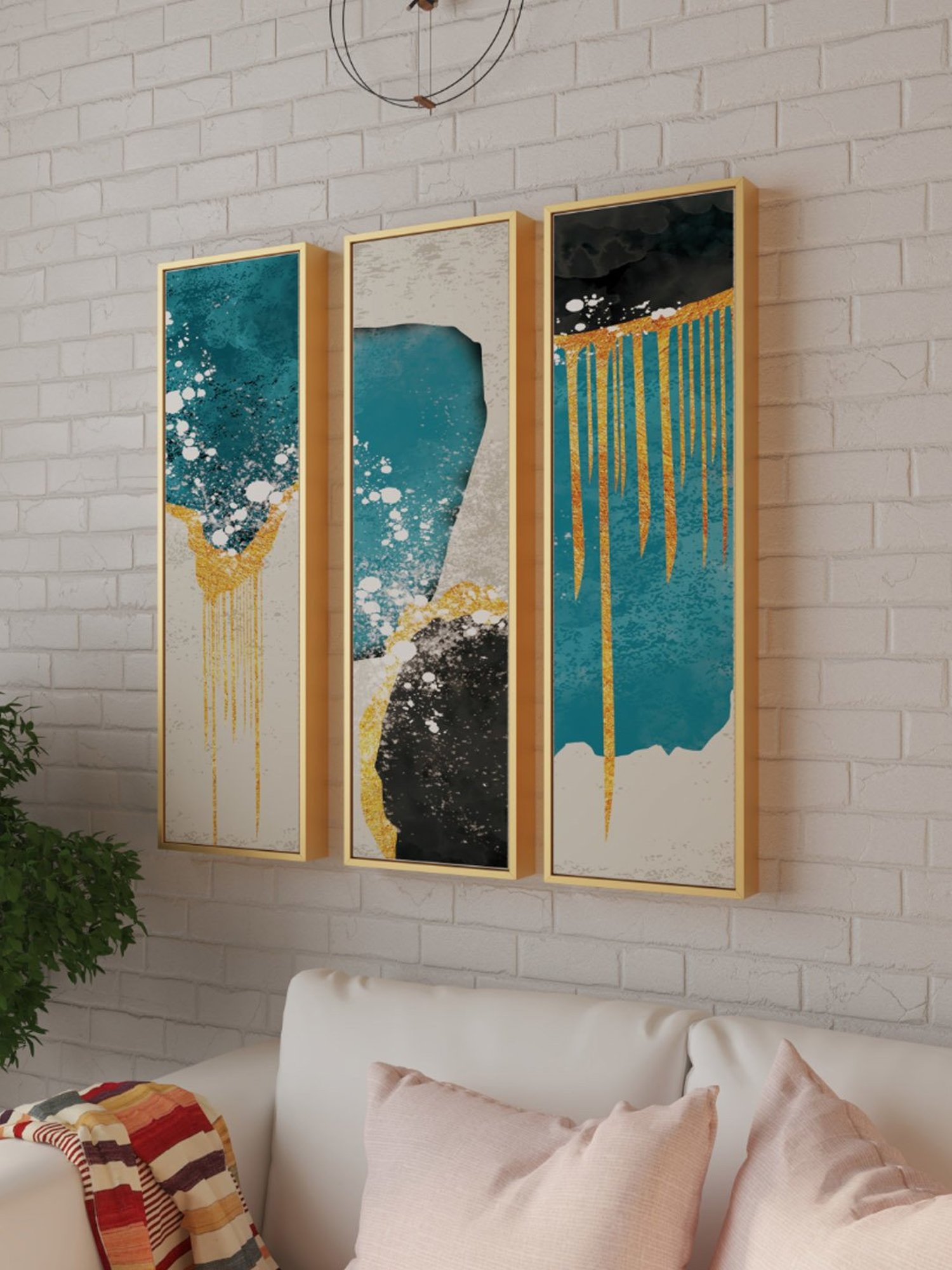 Art Street Modern Printed Blue Engineered Wood Wall Art (Set of 3)