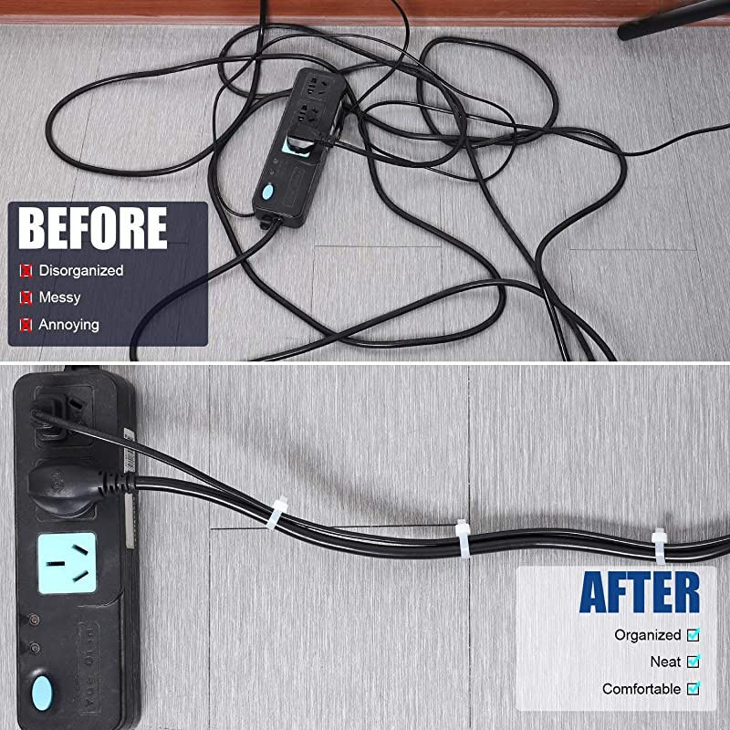 Zip Ties 8 Inch 500Pcs Industrial Nylon Zip Ties | Durable Self Locking Wire Tie Wraps with 40 lbs Tensile Strength UV Heat Resistant for Home Office Garage Multiple Use White