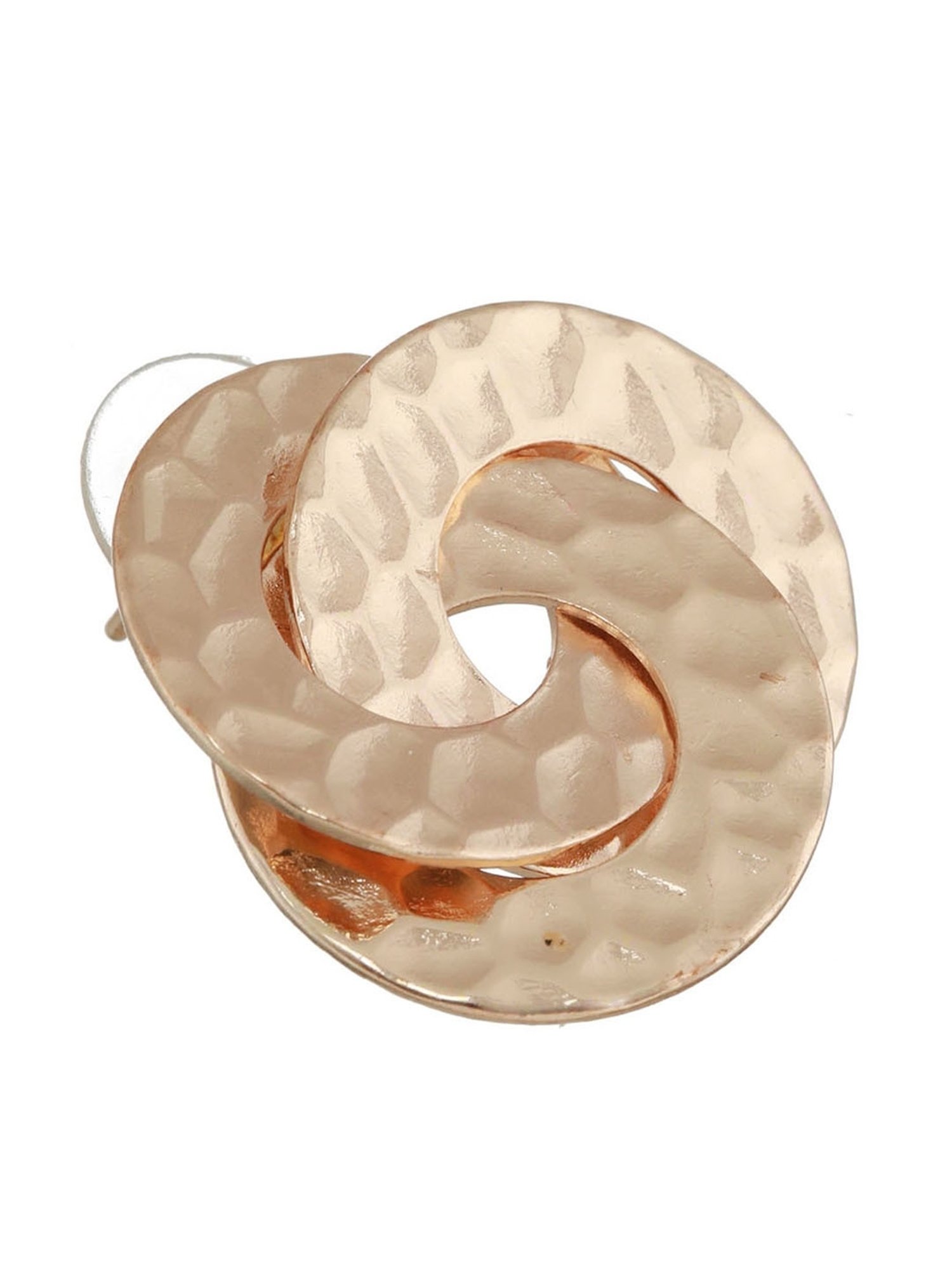 Priyaasi Rose Gold-Plated Textured Tri-Rings Stud Earrings for Women