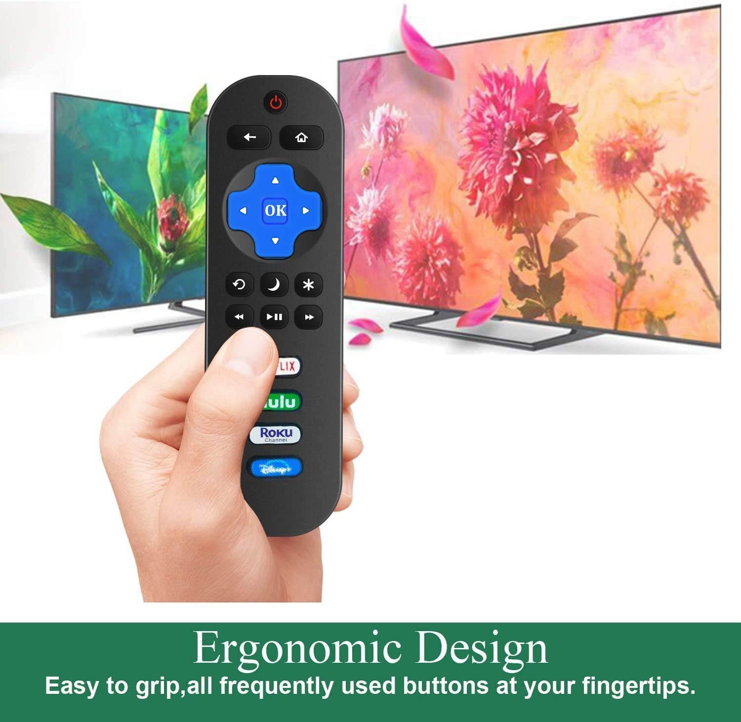 Replacement Remote Compatible with All TCL Roku TV Remote, Universal for TCL 32" 40" 43" 48" 49" 50" 55" 65" 75" 85" Roku TV with Netflix, HULU, ROKU-Channel, Disney+ Button (No Steup Required)