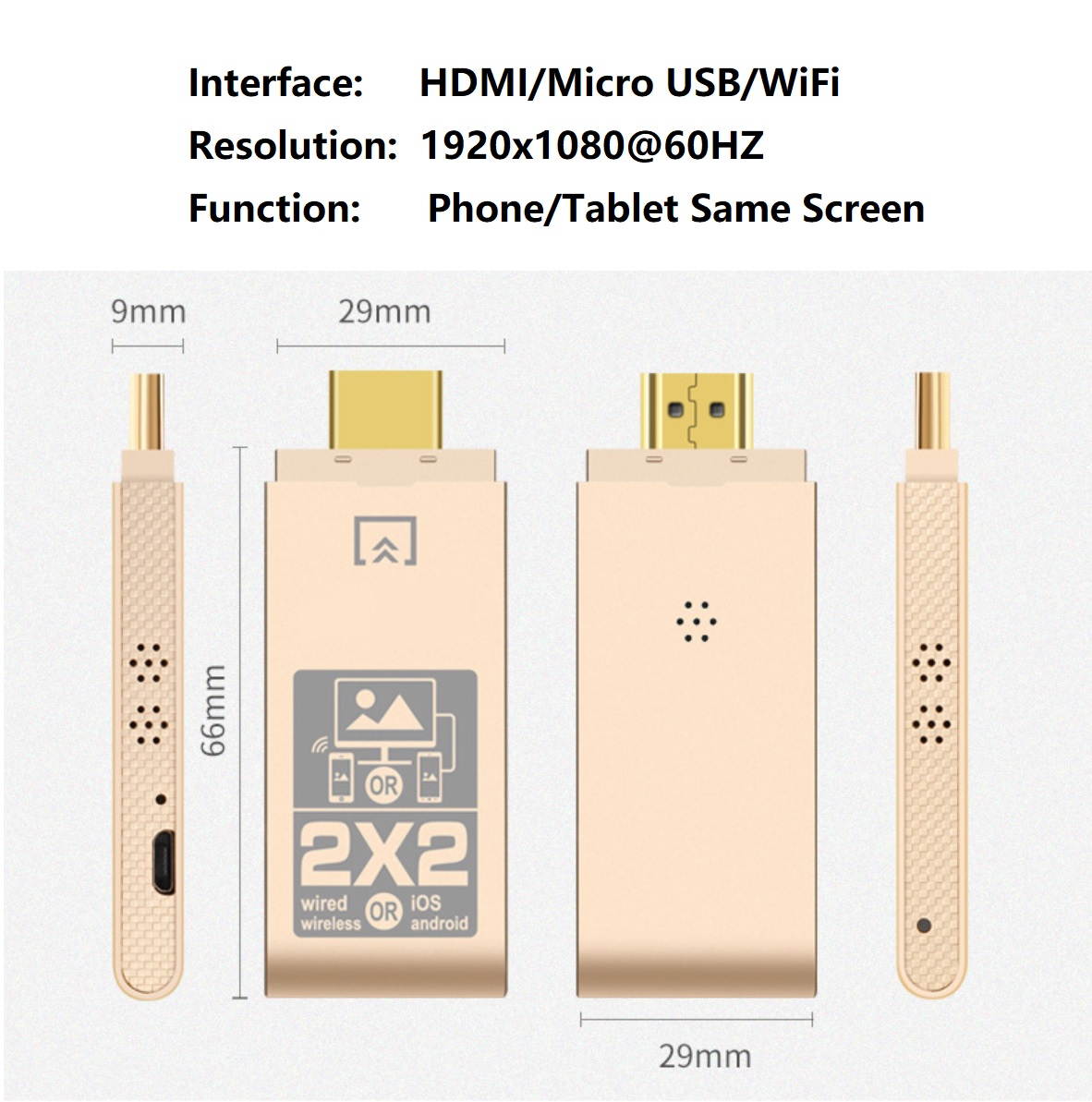 WiFi HDMI Dongle for Apple Android Mobile Phone, 2.4GHz Wireless Same Screen Device for Android or iOS with HDMI.