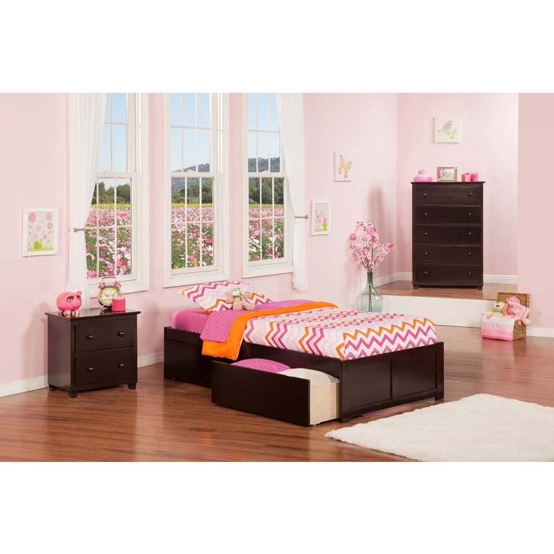 Concord Twin Flat Panel Footboard w/ 2 Urban Bed Drawers Espresso - Atlantic Furniture