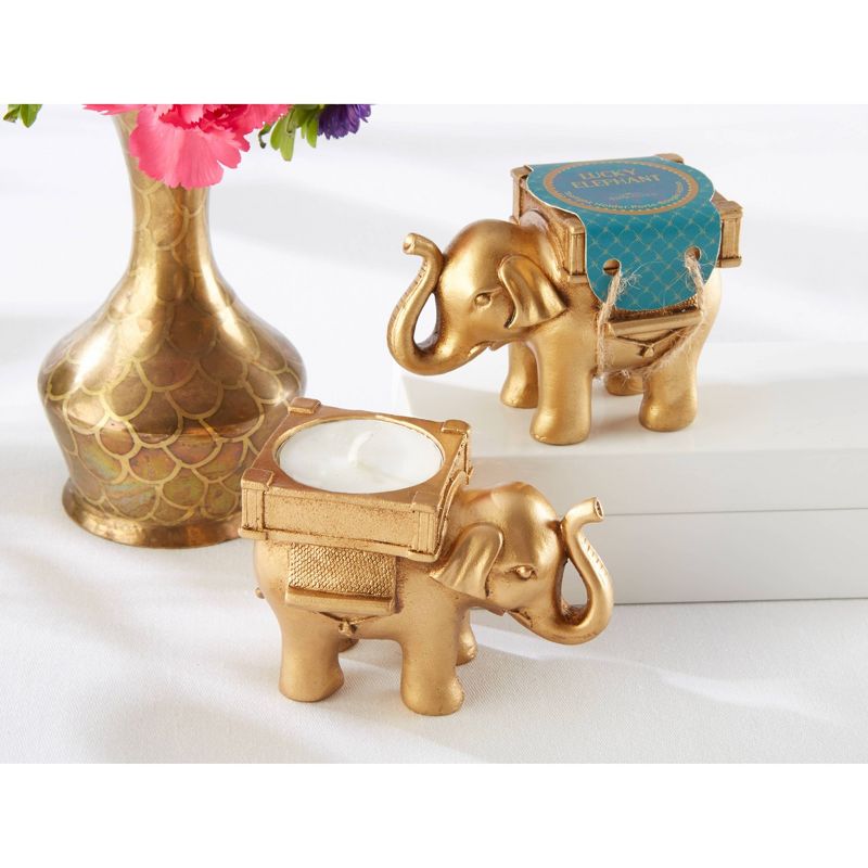 12ct Lucky Elephant Golden Tealight Holders - Gold