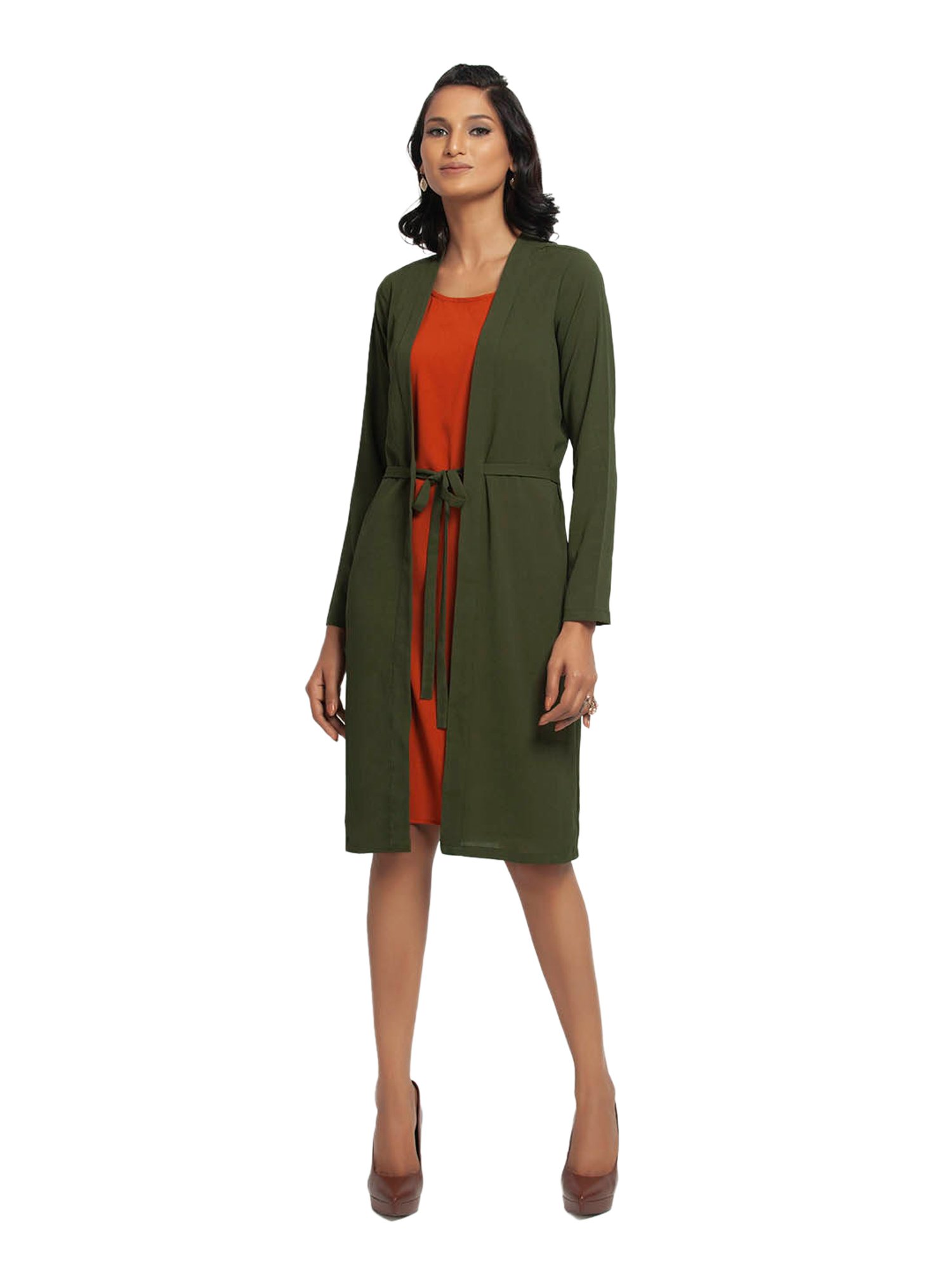 Office & You Green Full Sleeves Jacket With Tie Knot