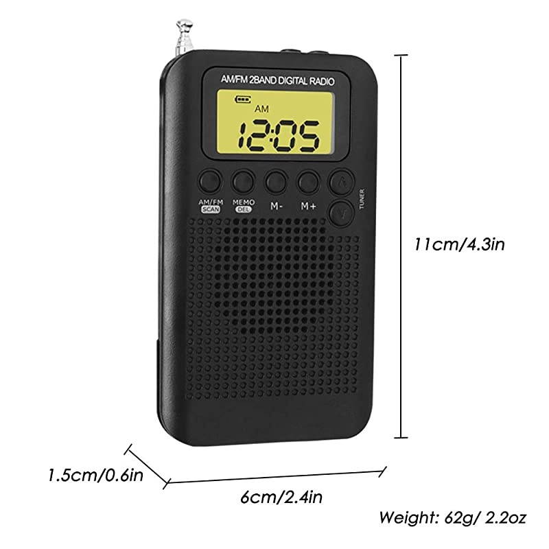 Portable Pocket Digital Radio with Earbud Headphones  Battery Operated Sleep Timer Preset AMFM Radio and in Ear Earphone for Walking Hiking Camping