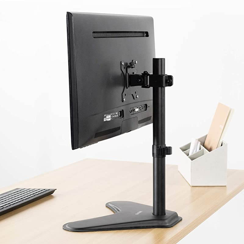 Single Monitor Stand Freestanding VESA Steel Mount Base Riser fits 13 to 32 inch Screens Adjustable Height Tilt Swivel Rotation STANDV001H