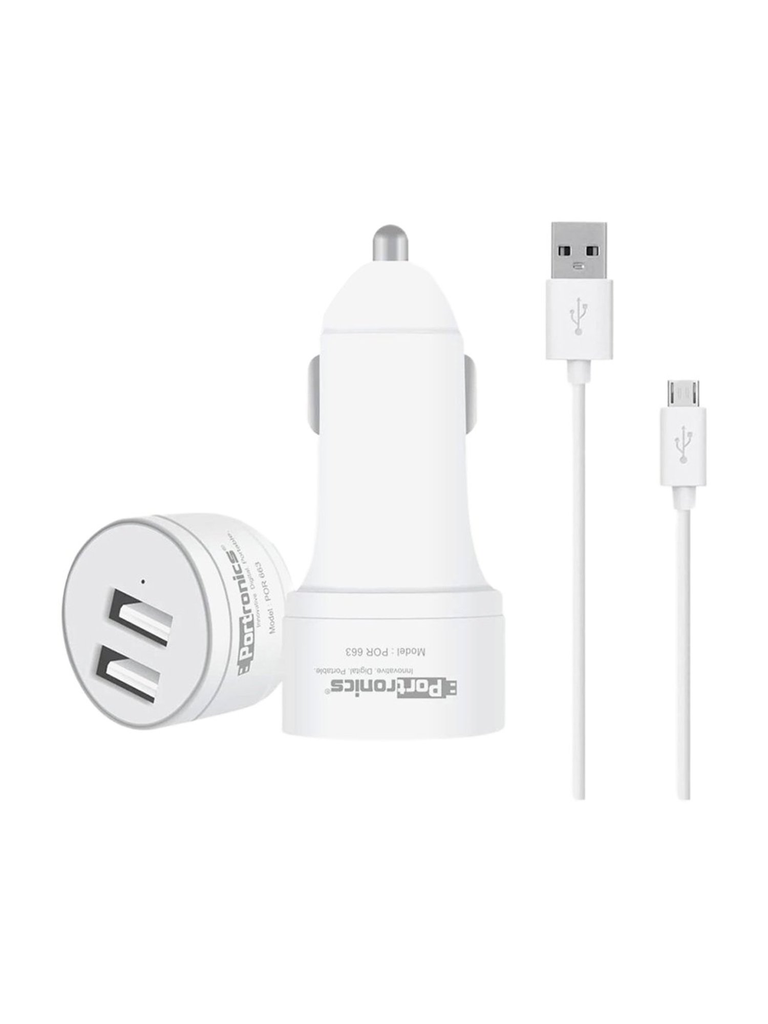 Portronics Car Power 2T 2.4A Car Charger with Dual USB Ports (White)