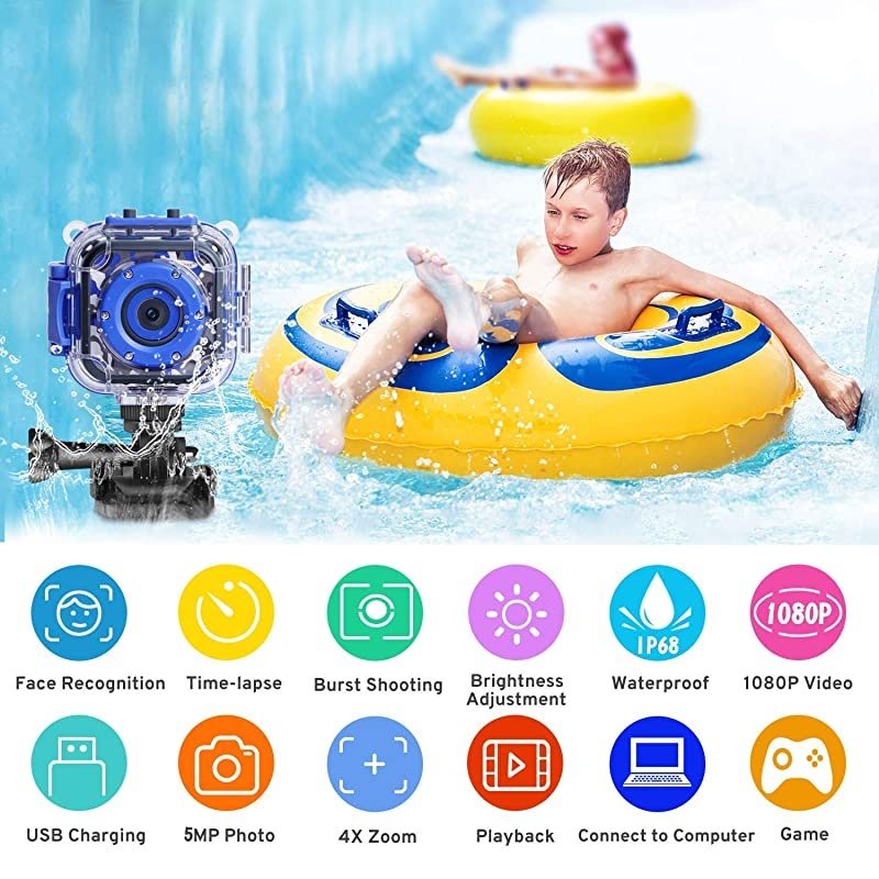 Upgraded]  Kids Waterproof Camera Action Video Digital Camera for Kids 1080 HD Children Toddler Camera for Girls Toys Gifts Build-in Game(Pink)