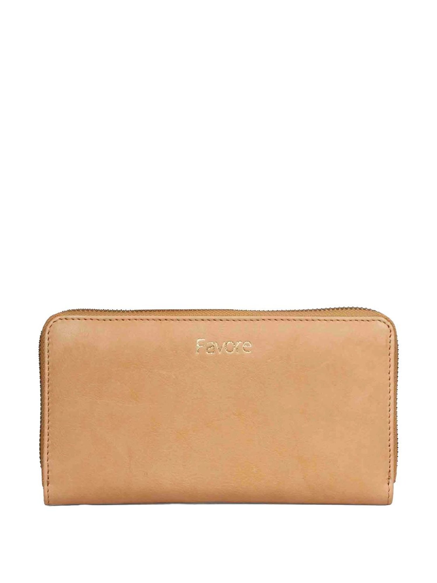Saint G Tan Solid Zip Around Wallet for women