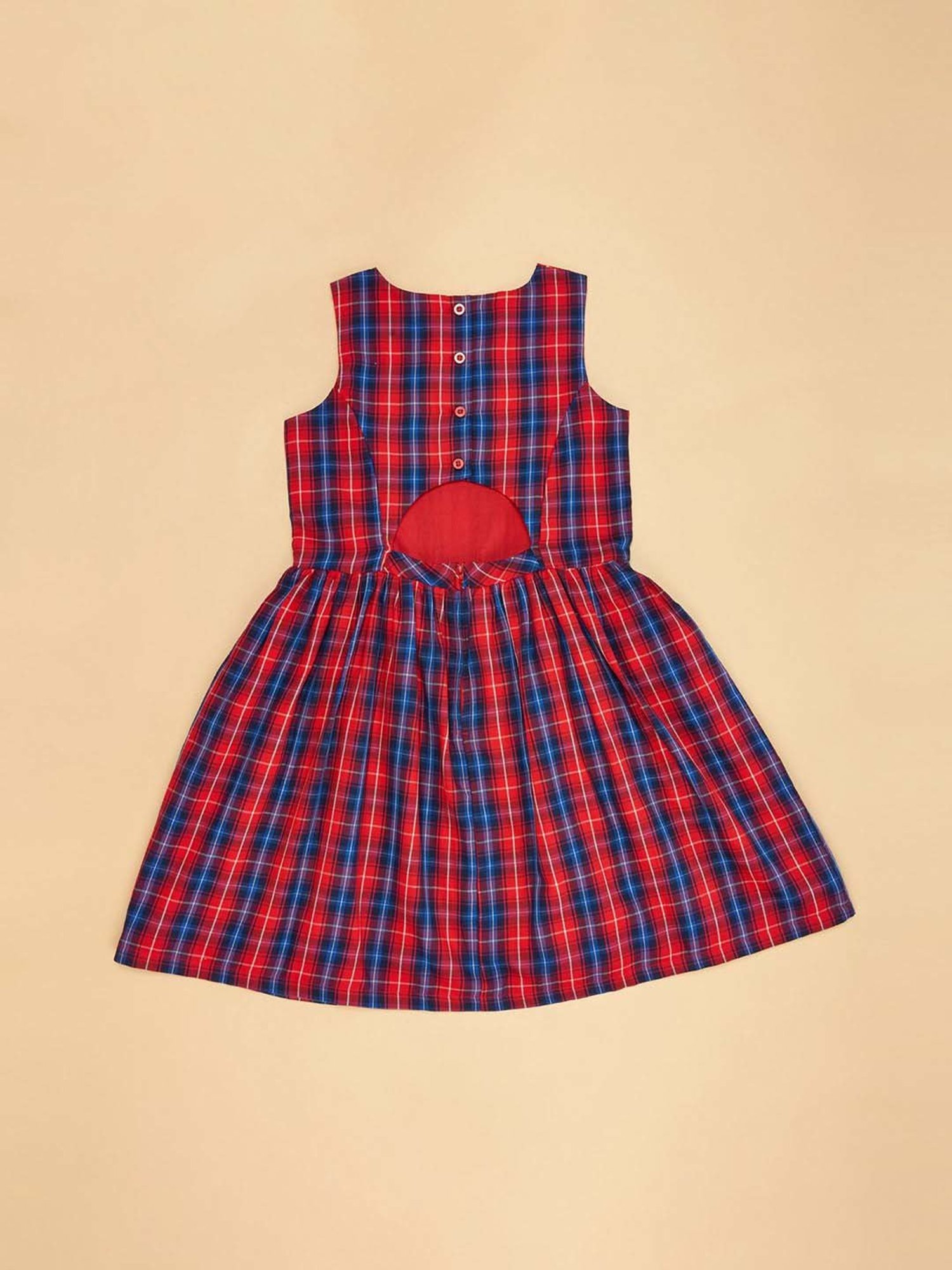 YU by Pantaloons Kids Red & Navy Cotton Chequered Dress