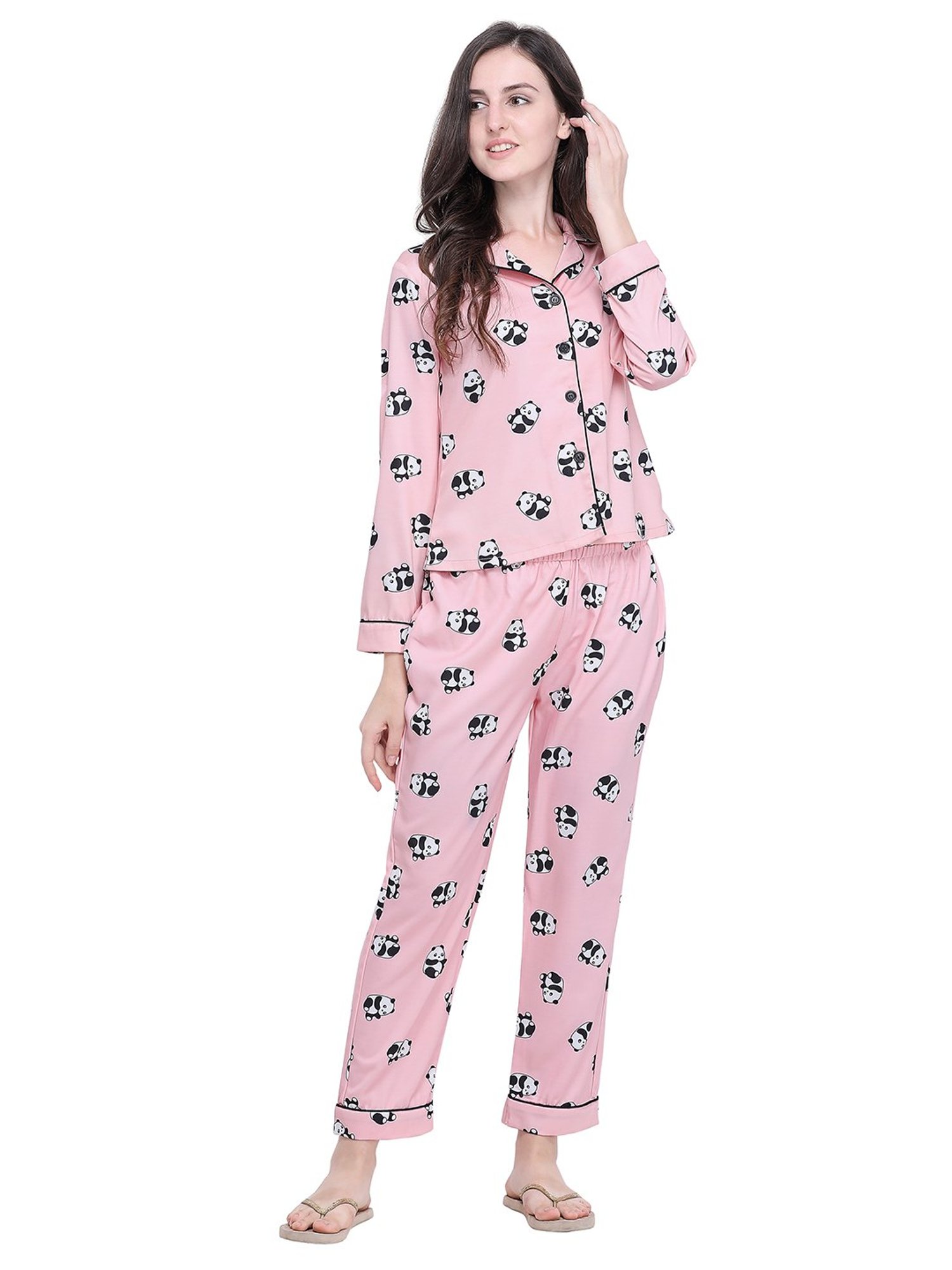 Smarty Pants Pink Satin Print Shirt With Pyjamas